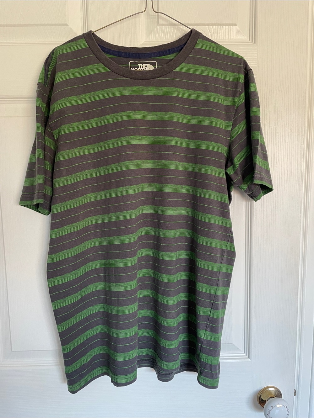 The North Face Men's Green & Gray Striped Short Sleeve Tee